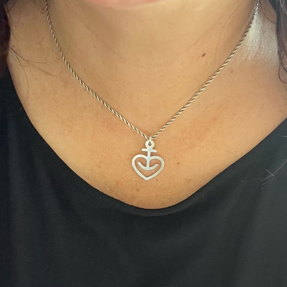 Artisan Anchor Heart Pendant Necklace Cable 925 Chain Nautical 16” - Picture 3 of 6